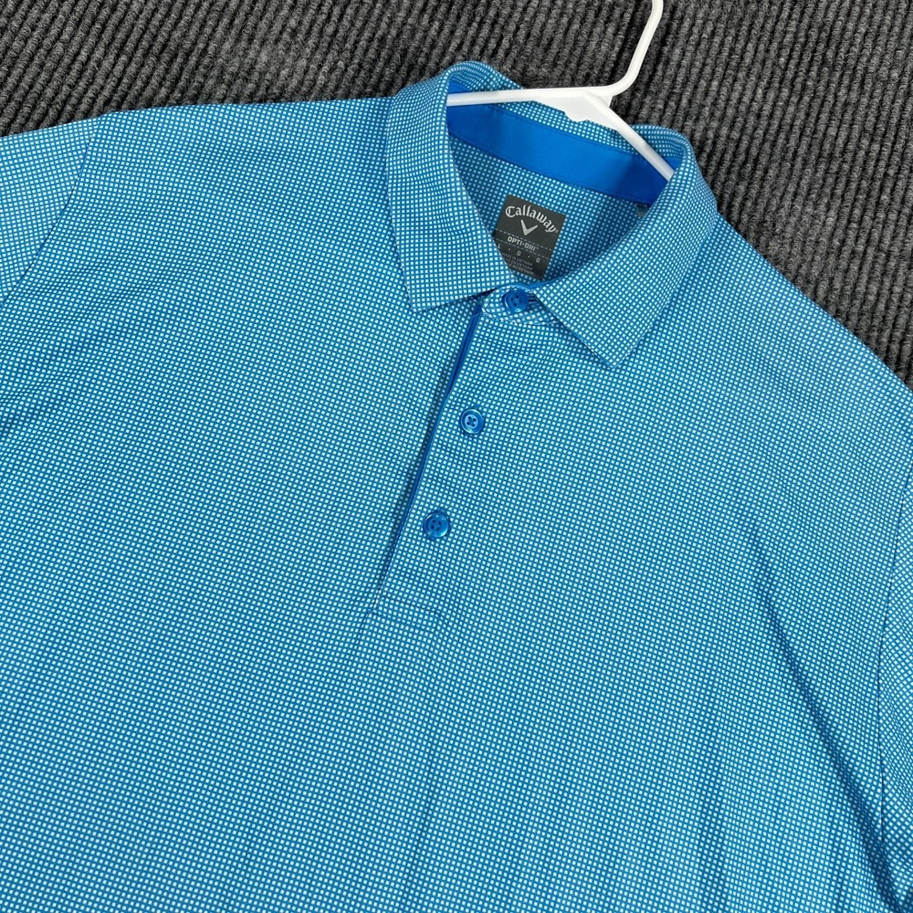 Callaway Polo Shirt Mens Large Blue Geometric Short Sleeve Golf Performance